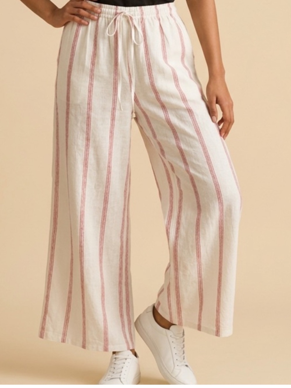 Z Supply pink striped drawstring wide leg casual pants